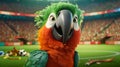 Happy Parrot Mascot Supporting Soccer Team In Cinematic Stadium Royalty Free Stock Photo