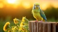 Colorful Parakeet Perched On Wooden Fence At Sunset Royalty Free Stock Photo
