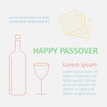 Happy Passover background with wine and matzoh. Line illustration.