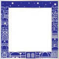 Happy Passover banner greeting card Jerusalem city Jewish Holiday traditional decoration illustration Judaica framecity