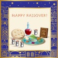 Happy Passover banner greeting card with Jewish Holiday traditional decoration vector illustration Judaica