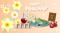 Happy Passover banner greeting card with Jewish Holiday traditional decoration vector illustration Judaica