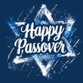 Happy Passover greeting card or banner with David star and text. White lettering isolated on blue background Royalty Free Stock Photo
