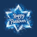 Happy Passover greeting card or banner with David star and text. White lettering isolated on blue background Royalty Free Stock Photo