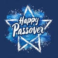 Happy Passover greeting card or banner with David star and text. White lettering isolated on blue background Royalty Free Stock Photo