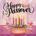 Happy Passover greeting card with seder