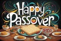 Happy Passover greeting illustrated card with matzah