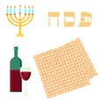 Happy passover with star of david, wine and matzah.