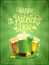 Happy Patrick`s Day poster, illustration with leprechaun hat