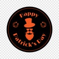 Happy Patrick's Day vector illustration of festive design. Black and orange colors. Emblem with thematic decor and Royalty Free Stock Photo