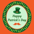 Happy Patricks Day vector illustration Festive frame pattern. Text in a stylish frame on a orange background. Design of