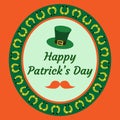 Happy Patricks Day vector illustration Festive frame pattern. Text in a stylish frame on a orange background. Design of Royalty Free Stock Photo