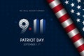 Happy Patriot Day September 11th banner with flag roll illustration