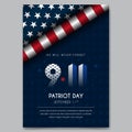 Happy Patriot Day September 11th poster design with flag roll illustration