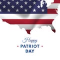 Happy Patriot Day sticker or banner. Red gradient background. Waving flag. USA map. Vector illustration.