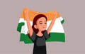 Indian Woman Holding National Flag Vector Cartoon