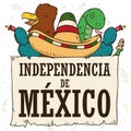 Happy, Patriotic Mexican Symbols Celebrating the Independence Day, Vector Illustration