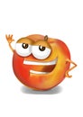 Happy peach cartoon character laughing joyfully