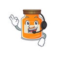 Happy peach jam mascot design style wearing headphone