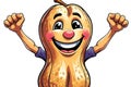 Happy peanut cartoon raising his arms. Royalty Free Stock Photo