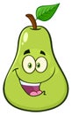 Happy Pear Fruit With Green Leaf Cartoon Mascot Character