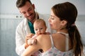 Pediatric doctor exams little baby. Health care, medical examination, people concept Royalty Free Stock Photo