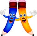 Happy pencil couple cartoon