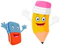 Happy pencil with eraser cartoon