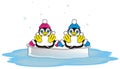 Happy penguin boy sitting with happy penguin girl on the ice Royalty Free Stock Photo