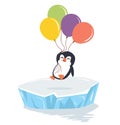 Happy penguin holding balloons on ice floe Royalty Free Stock Photo