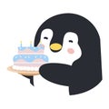 Happy penguin holding birthday cake Royalty Free Stock Photo