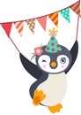 Happy penguin with party flag banner Royalty Free Stock Photo