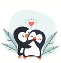 Happy penguins Couple Love Hugging vector Royalty Free Stock Photo
