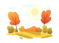 Happy people in an autumn park. Trend colors. Vector illustration in cartoon flat style. Autumn background - landscape