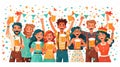 Happy people with beer glasses celebrating Oktoberfest. Group of young men and women drinking beer and having fun. Vector Royalty Free Stock Photo