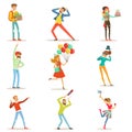 Happy people celebrating, giving gifts and having fun at a birthday party set of colorful characters vector