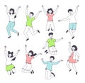 Happy People Character Jumping with Raised Hands Feeling Delight Vector Set