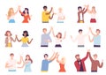 Happy People Characters Giving High Five to Each Other Vector Illustration Set