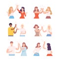 Happy People Characters Giving High Five to Each Other Vector Illustration Set