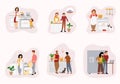 Happy people cooking in kitchen, vector flat isolated illustration Royalty Free Stock Photo