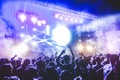 Happy people dancing and having fun in new year`s eve festival party outdoor - Crowd of millennial guys celebrating concert event Royalty Free Stock Photo