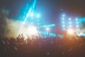 Happy people dancing and having fun in summer music festival party outdoor - Crowd of millennial guys celebrating concert event - Royalty Free Stock Photo