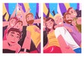 Happy People Dancing and Making Selfie Set, Men and Women Having Fun at Party, Nightclub or Music Festival Vector Royalty Free Stock Photo