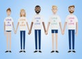 Happy people of different nationalities holding hands. LGBT community. A group of gay, lesbian, bisexual and transgender activists