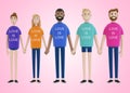 Happy people of different nationalities holding hands. LGBT community. A group of gay, lesbian, bisexual and transgender activists