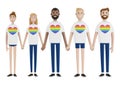 Happy people of different nationalities holding hands. LGBT community. A group of gay, lesbian, bisexual and transgender activists