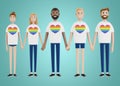 Happy people of different nationalities holding hands. LGBT community. A group of gay, lesbian, bisexual and transgender activists