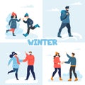 Happy People Enjoy Winter Fun Recreation Flat Set