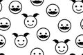 Happy people face boy and girl linear icon pattern. Man and women smile. Black line outline drawing. Vector isolated Royalty Free Stock Photo