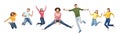 Happy people or friends jumping in air over white Royalty Free Stock Photo